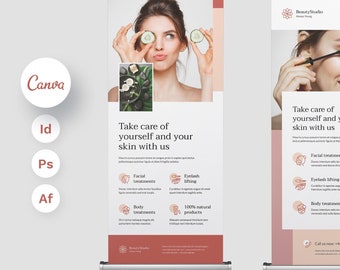 Beauty Studio Roll Up Banner, Editable Canva Template, Ideal for Hairdresser, Nails, Eyelashes Promotion, Perfect Salon Opening Gift