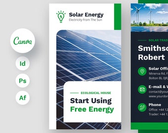 Plantilla de tarjeta de presentación de energía solar (Canva, PDF)