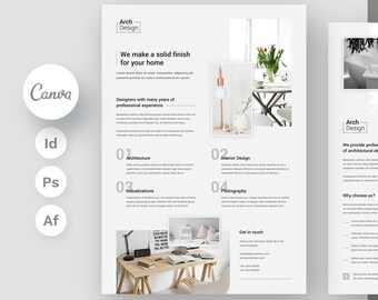 Architect Portfolio Flyer Template: Modern Beige Design Canva Fully Editable and Photoshop or InDesign