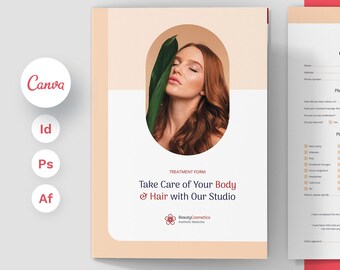 Beauty Consultation Bi-Fold Template, Client Intake Form (Canva, PDF)