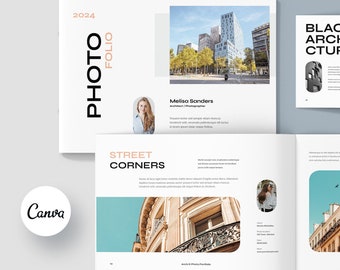 Plantilla de portafolio de arquitectura en Canva, folleto de diseño de interiores, catálogo de paisajismo, catálogo de proyectos inmobiliarios, portafolio de agencia creativa.