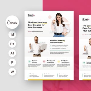 Creative Business Studio Flyer Canva Template, Digital Marketing, Social Media Planner, Technology Agency Flyer, Marketing Flyer for Agency