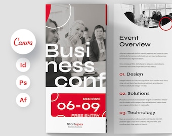 Plantilla de folleto tríptico para evento de conferencia (Canva, InDesign, Photoshop, PDF)