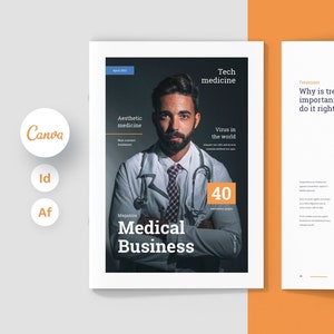 Medical Business Magazine and Covers Canva Template, Skincare, Lifestyle, Diet, Esthetician, Doctor, Beauty Business, 40+ Editable Pages