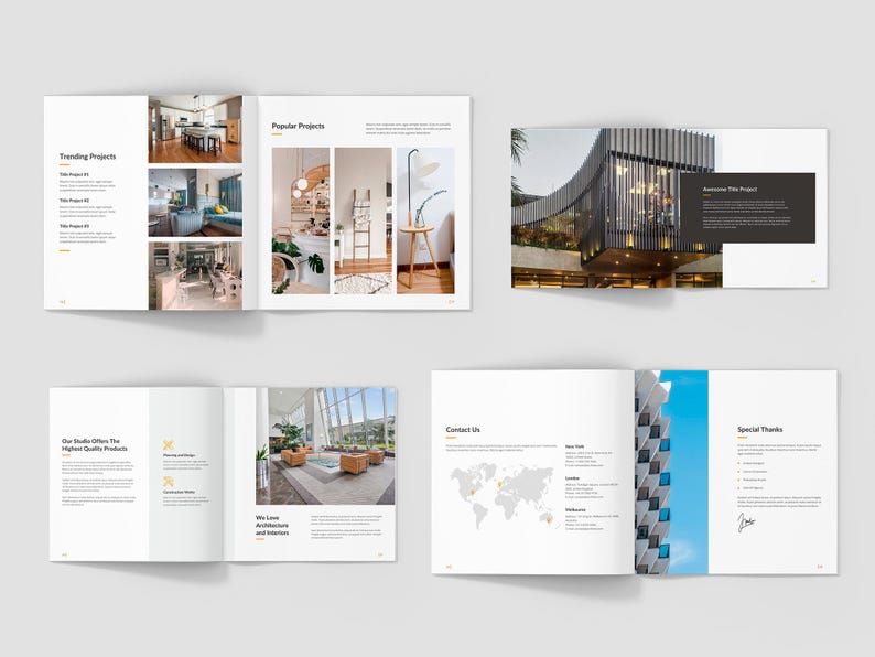 Architecture Portfolio Canva Template, Interior Design Brochure (square ...