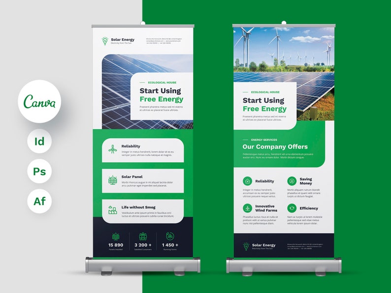 Solar Energy Roll up Banner Canva Template, Renewable Energy, Solar Panel, Plumber, Electrician