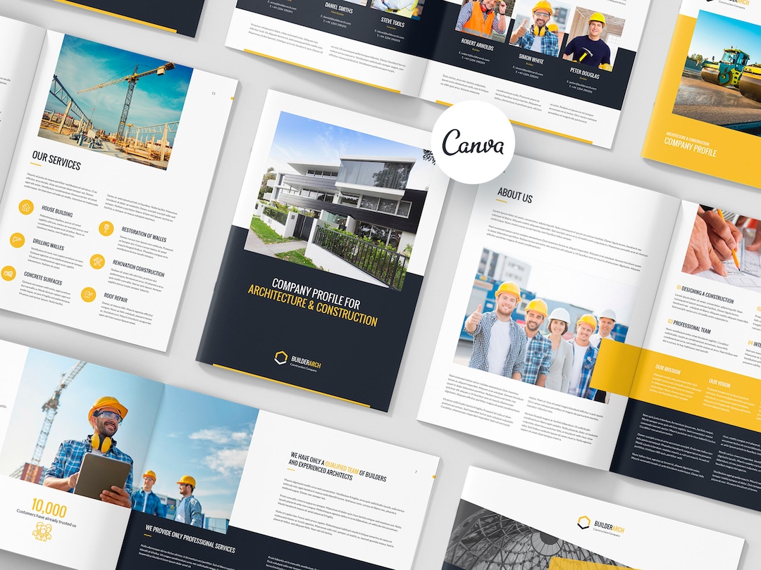 Company Profile Canva Template, Builder Industry, Architecture Design