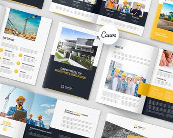 Company Profile Canva Template, Builder Industry, Architecture Design, Construction Site, Annual Report, Proposal Project, Business Brochure