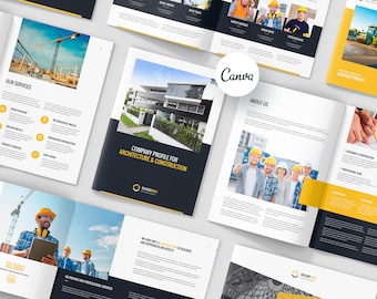 Company Profile Canva Template – Contractor Business Brochure, Editable Construction Company Portfolio, Builder Marketing Kit