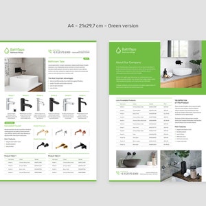 Tap Technical Data Flyer Canva Template, Product Description, Specification Sheets, Bathroom Equipment, Showcase, Fully Editable Template, Instant Download, Digital Product, Artbart Activity, Graphic Designer, InDesign Template