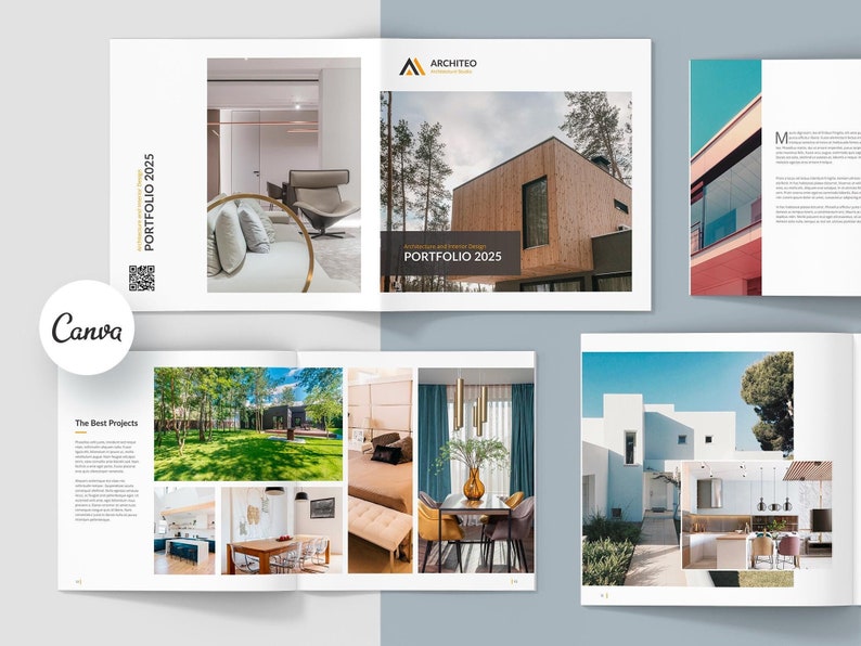 Architecture Portfolio Canva Template, Interior Design Brochure (square ...