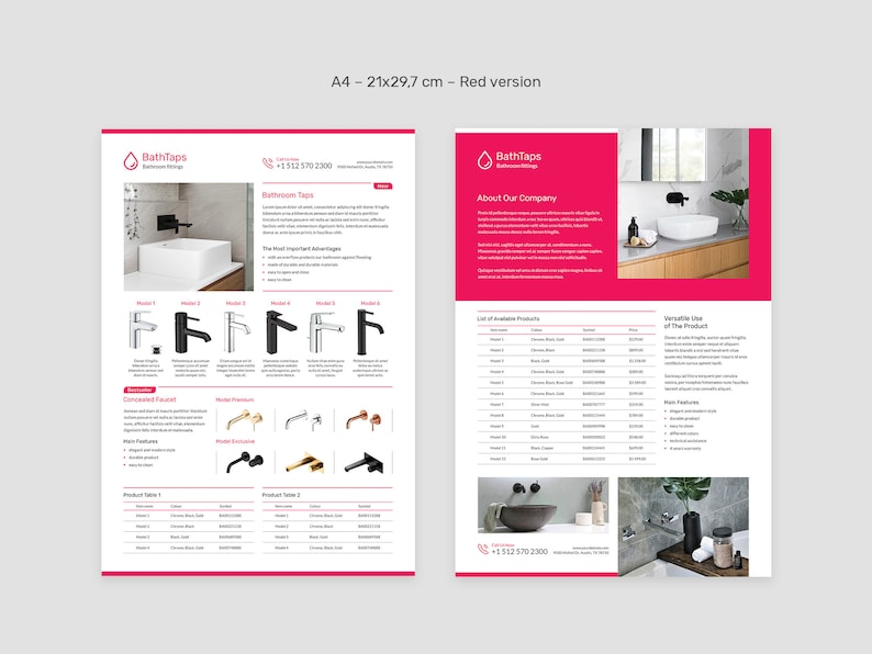 Tap Technical Data Flyer Canva Template, Product Description, Specification Sheets, Bathroom Equipment, Showcase, Fully Editable Template, Instant Download, Digital Product, Artbart Activity, Graphic Designer, InDesign Template