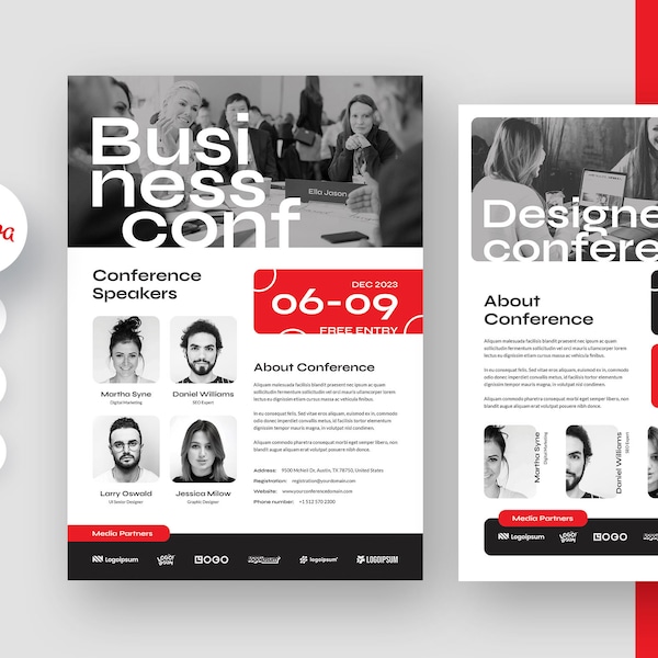 Conference Flyer Canva Template, Creative Event Promotion, Marketing Material, Women Empowerment, Coaching Flyer, Editable, Black and White