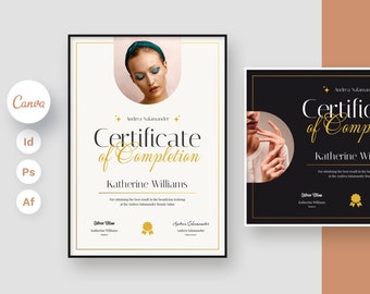 Certificate Of Completion Template, Esthetician, Beauty Business, Lashes Course, Canva Certificate, Black and White Luxury Design, Printable