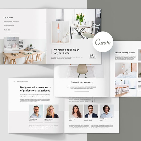 Interior Design Portfolio Canva Template, Square Brochure, 4 Different Covers, Architectural Studio, Photo Book Template, Photographer Guide