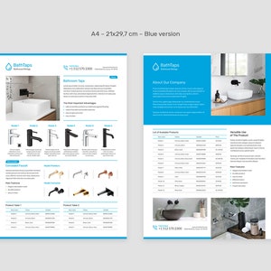 Tap Technical Data Flyer Canva Template, Product Description, Specification Sheets, Bathroom Equipment, Showcase, Fully Editable Template, Instant Download, Digital Product, Artbart Activity, Graphic Designer, InDesign Template