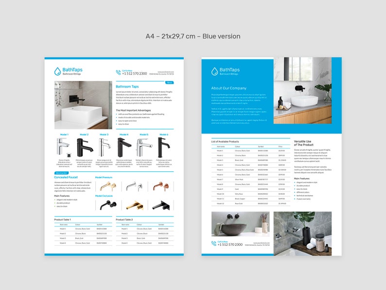 Tap Technical Data Flyer Canva Template, Product Description, Specification Sheets, Bathroom Equipment, Showcase, Fully Editable Template, Instant Download, Digital Product, Artbart Activity, Graphic Designer, InDesign Template