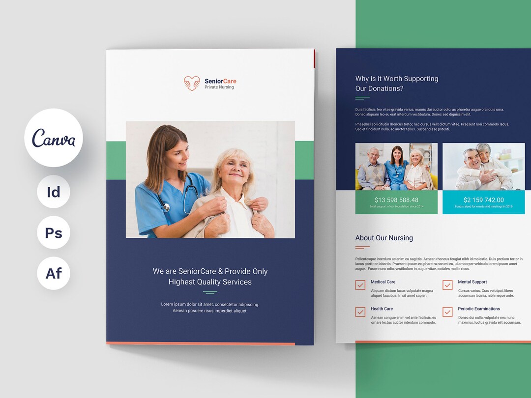 Senior Care Brochure Bifold Canva Template for Elderly Care Services ...