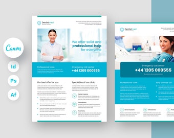 Doctor and Dentist Medical Business Flyer, Canva Template, Great for Stomatology and Medicine Practices, Wonderful Gift for Estheticians