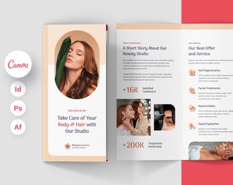 Beauty Cosmetics Brochure Tri-Fold Canva Template, Nails and Eyelashes Stylist, Hair Salon, Instant Downloads