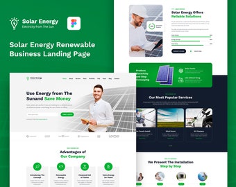 Solar Energy, Renewable Business, Figma Landing Page Template, Solar Panel Installation, Heat Pump System, One Page Design, Instant Download