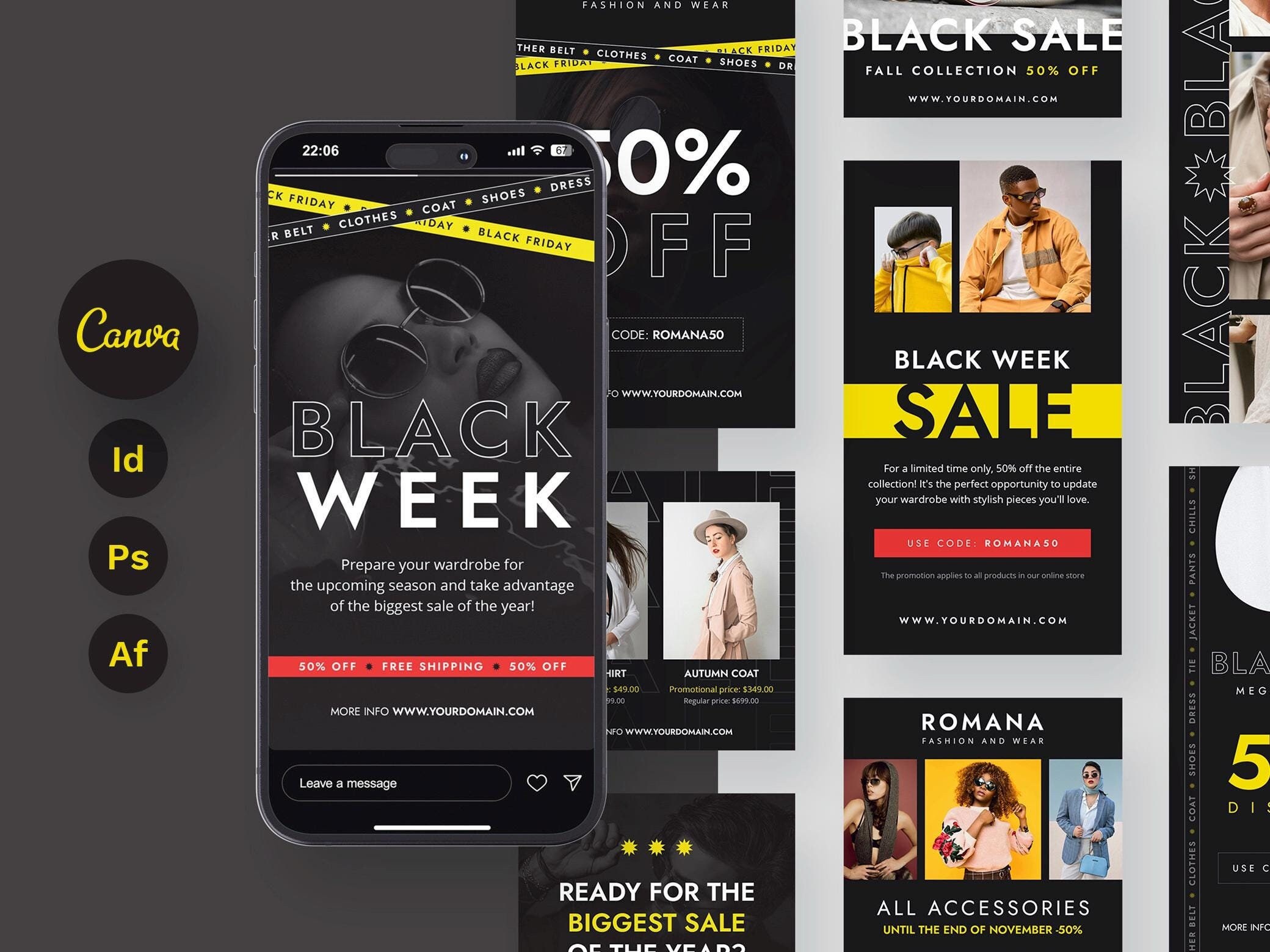 Black Friday Marketing Instagram Canva Template, Coupon Code, Social Media Marketing, Cyber Monday Flyer, Instagram Feed, Booking Flyer, DIY