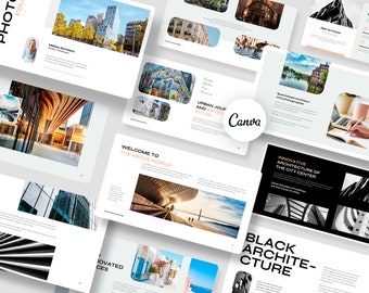 Architecture Interior Design Portfolio, Canva and PowerPoint Template, Creative Slides for Portfolio, Architect and Designer Landscape Folio