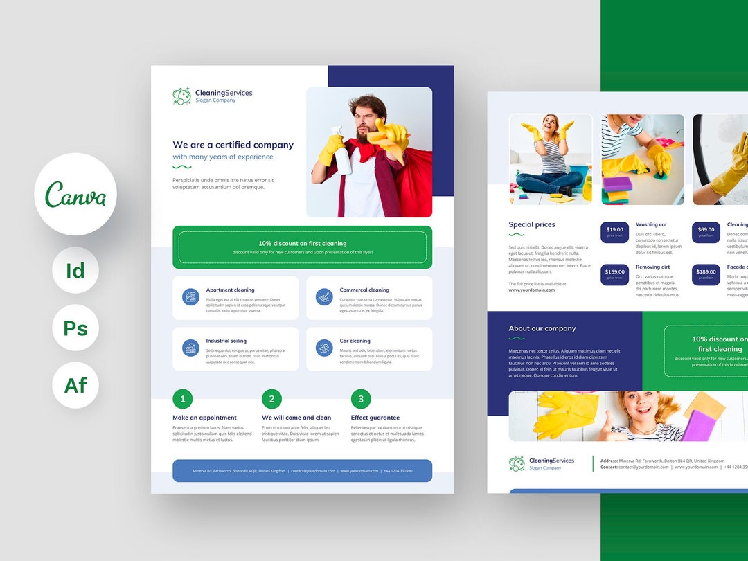 Commercial Cleaning Service Flyer Canva, Janitorial Office Maintenance ...