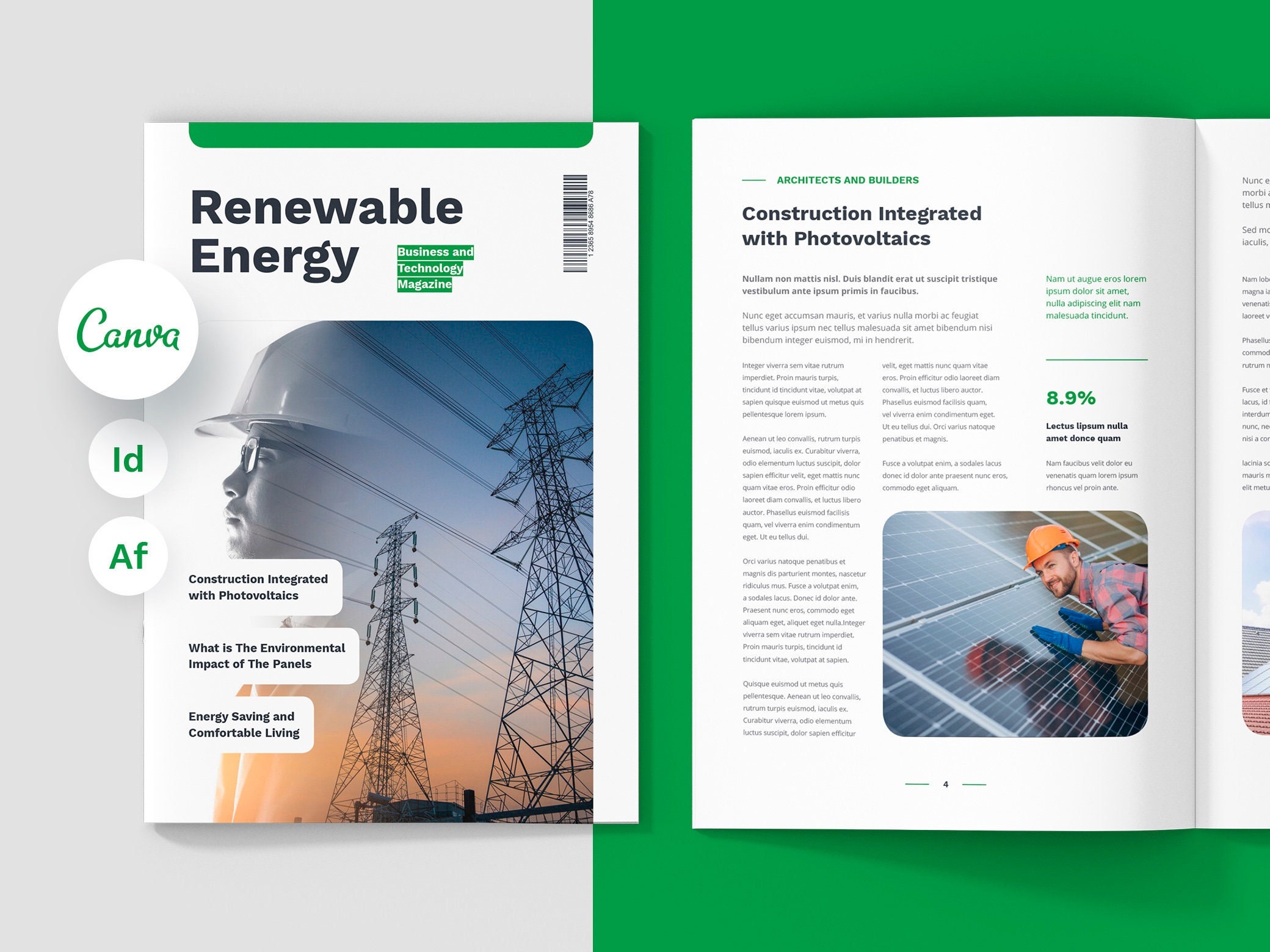 Solar Energy Magazine Template, Canva and InDesign Template, 24 Editable Pages, 6 Different Covers Design, Industry Layout, Instant Download