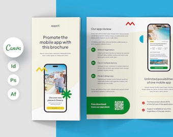 Mobile App Promotion Brochure Tri-Fold, Canva Template, IT Services, Travel Agency Offer, Modern and Creative Layout, Instant Download