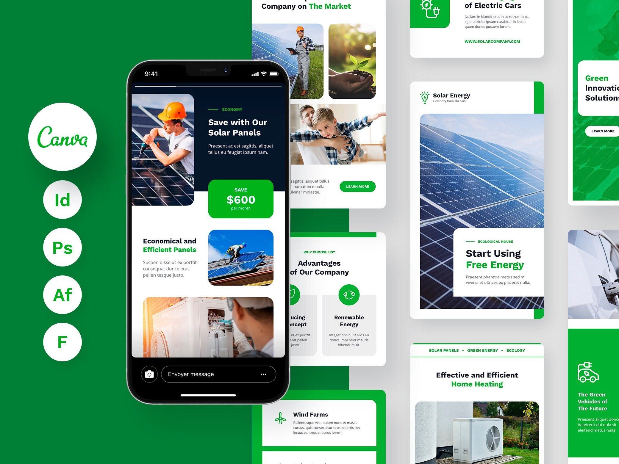 Solar Energy Instagram Post and Stories Canva Template, Social Media Design, Renewable Business, Engineer and Mechanic Social Media Template