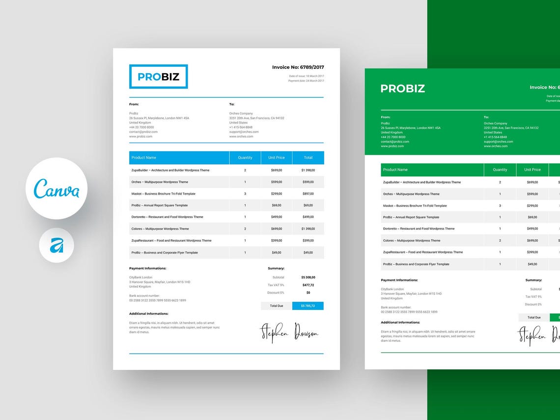 Provider Invoice Invoice Template for Canva and Affinity, Professional Service Provider ...