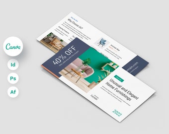 Furniture Company Flyer DL Canva Template, Product Catalog, Coupon Code, Discount Leaflet, Instant Downloads