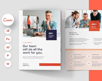 Consulting Agency Brochure Bi-Fold Canva Template, Financial Planner, InDesign, MS Word, Instant Downloads