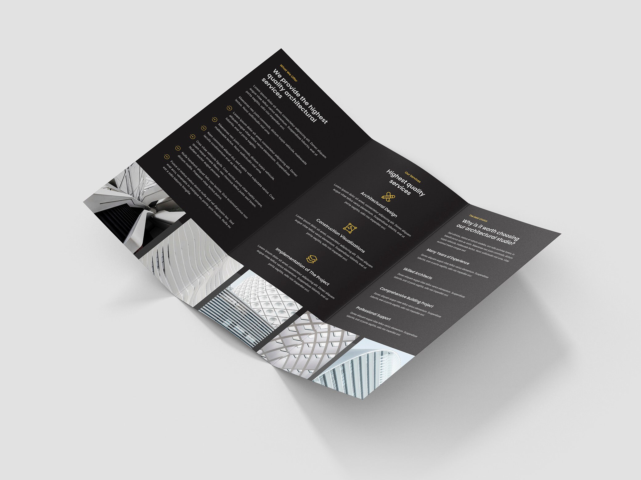 Plantilla de folleto tríptico para arquitectos, Canva, blanco y negro  (descarga digital) - Etsy México, image size:2080x1560