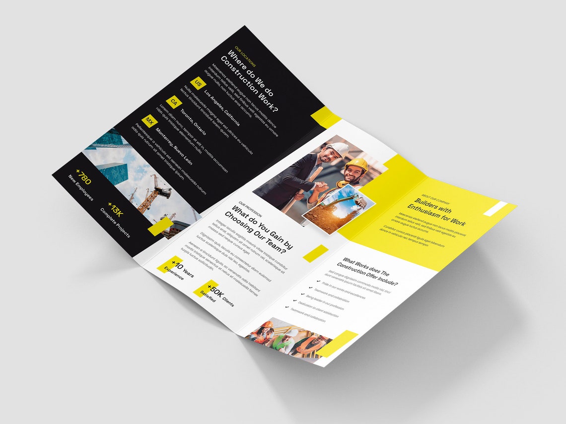 Construction Brochure Tri-fold Template Canva PSD Indesign, Contractor ...