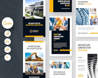 Architecture and Construction Instagram Stories Canva Template, Social Media, Figma Design, Instant Downloads