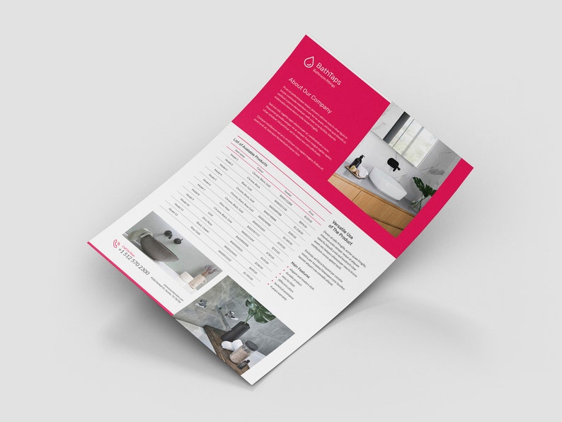Tap Technical Data Flyer Canva Template, Product Description, Specification Sheets, Bathroom Equipment, Showcase, Fully Editable Template, Instant Download, Digital Product, Artbart Activity, Graphic Designer, InDesign Template