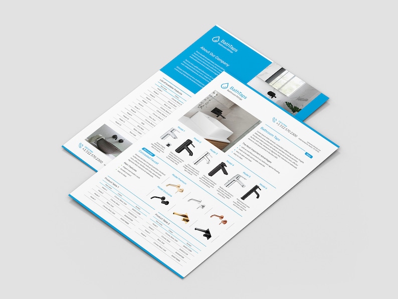 Tap Technical Data Flyer Canva Template, Product Description, Specification Sheets, Bathroom Equipment, Showcase, Fully Editable Template, Instant Download, Digital Product, Artbart Activity, Graphic Designer, InDesign Template