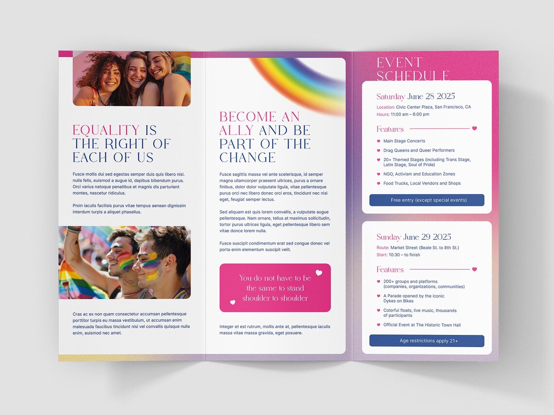 LGBT Pride Parade Brochure Template, Rainbow Design (canva, Photoshop ...
