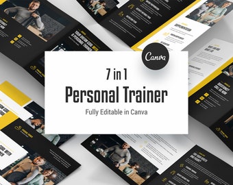 Personal Trainer Canva Templates, Fitness Brochure Bundle 7 in 1