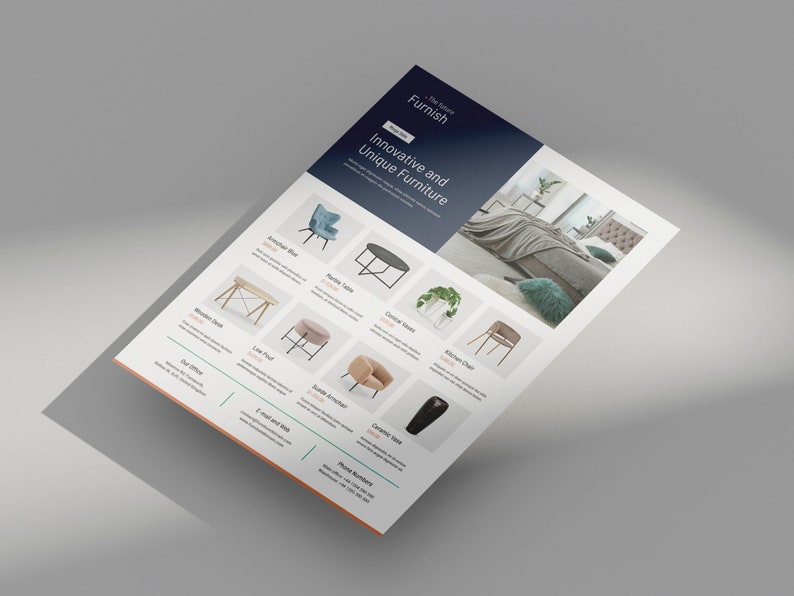 Furniture Company Catalog Flyer Canva Template, Product Presentation