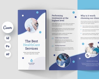 Doctor Care Brochure Tri-Fold Canva Template, Medical, Healthcare, Treatments, Emergency, Hospital, Esthetician Template, Creative Agency