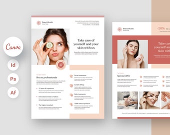 Beauty Studio Flyer Template, Canva Template, Esthetician, Beauty Business, Skincare, Hairdresser Flyer, Lash Tech, Therapy, Treatments
