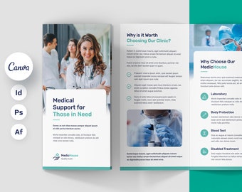 Doctor and Medical Brochure Tri-Fold Canva Template, Hospital, Skincare, Beauty Business, Medical InDesign Template, Hair Salon, Printable