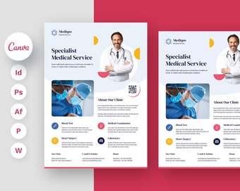 Medical Services Flyer Canva Template, Pharmacy and Doctor, Senior Care, MS Word