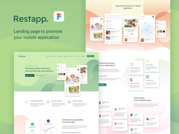 Restapp Mobile App Landing Page, Figma Template