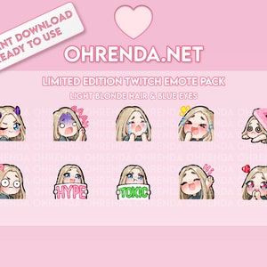 Édition Limitée Twitch Emote Pack / Cheveux Blond Clair & Yeux Bleus / Emotes Mignon Chibi Girl