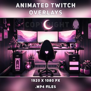アニメーション Twitch オーバーレイ | ストリーム開始 | ゲーマーガール | ゴス ベッドルーム シーン | キュートな美学 | ピンクと黒のベッドルーム | 魔女の月