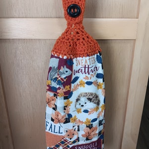 Handmade Crocheted fall kitchen towel/snuggle season/Kitchen decor/pumpkin decor/autumn decor/pumpkin spice/animals